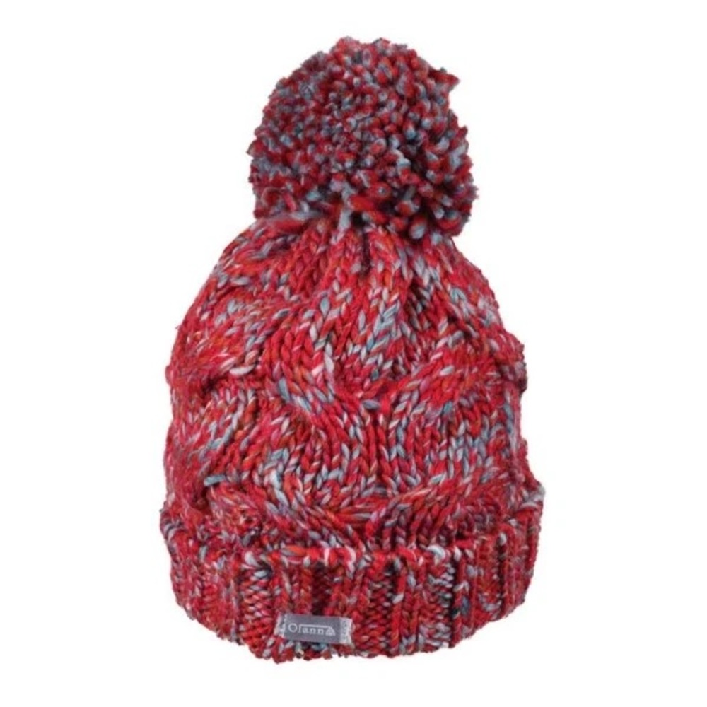 Red speckled Pom Pom beanie winter hat